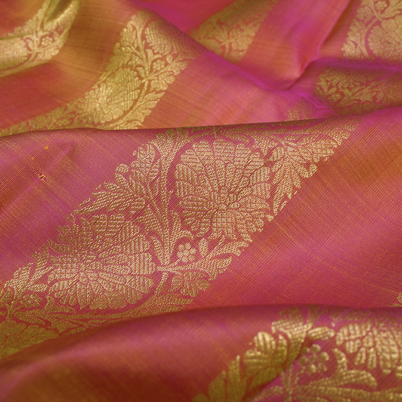 Peach Kanchi Silk Fabric with Kodi Creeper Design