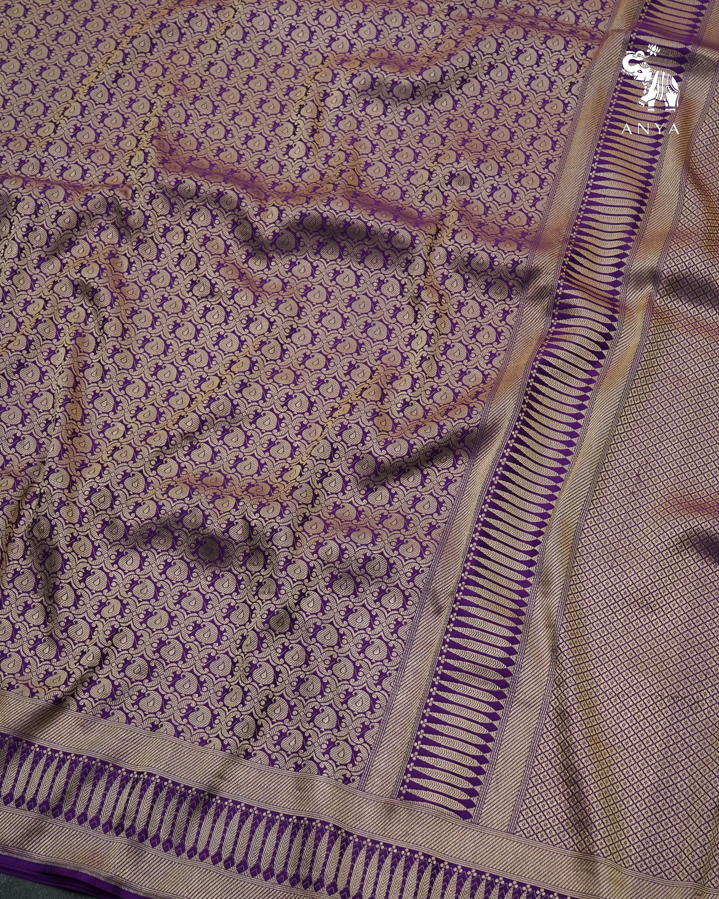 Violet Banarasi Silk Saree with Mango Zari Butta Design