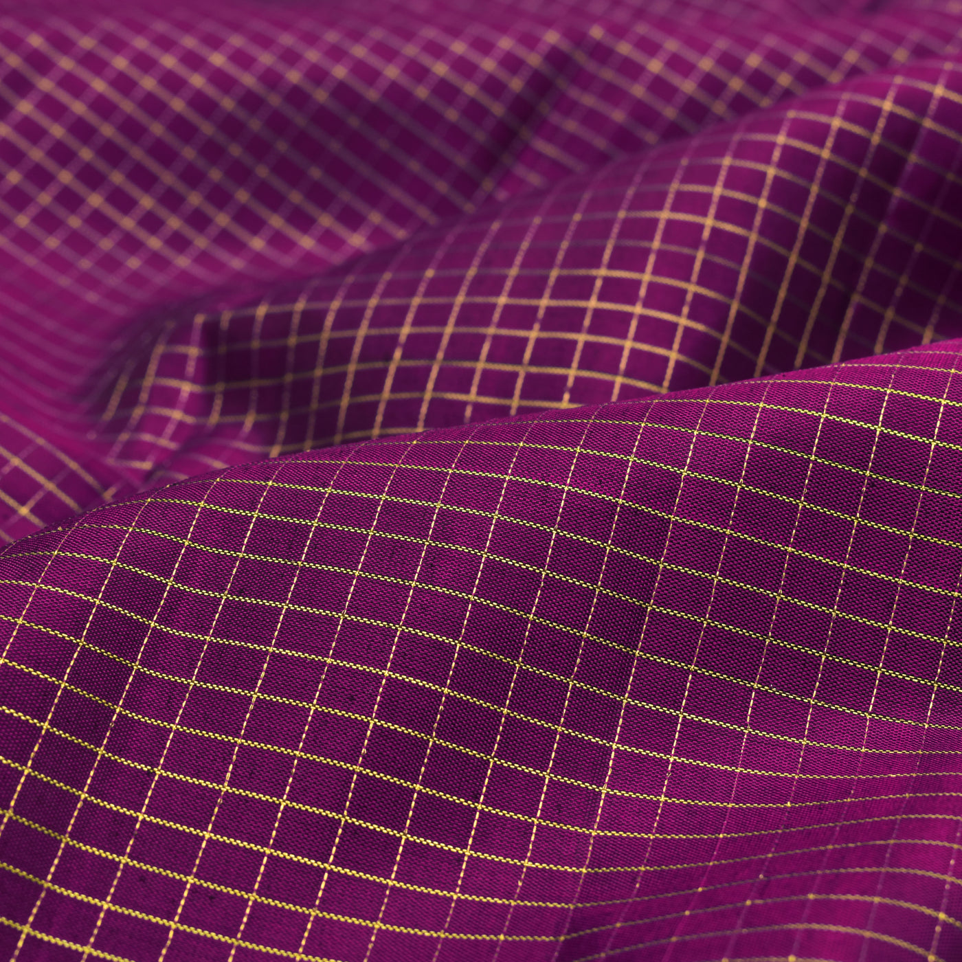 Magenta Kanchi Silk Fabric with Small Zari Checks Design