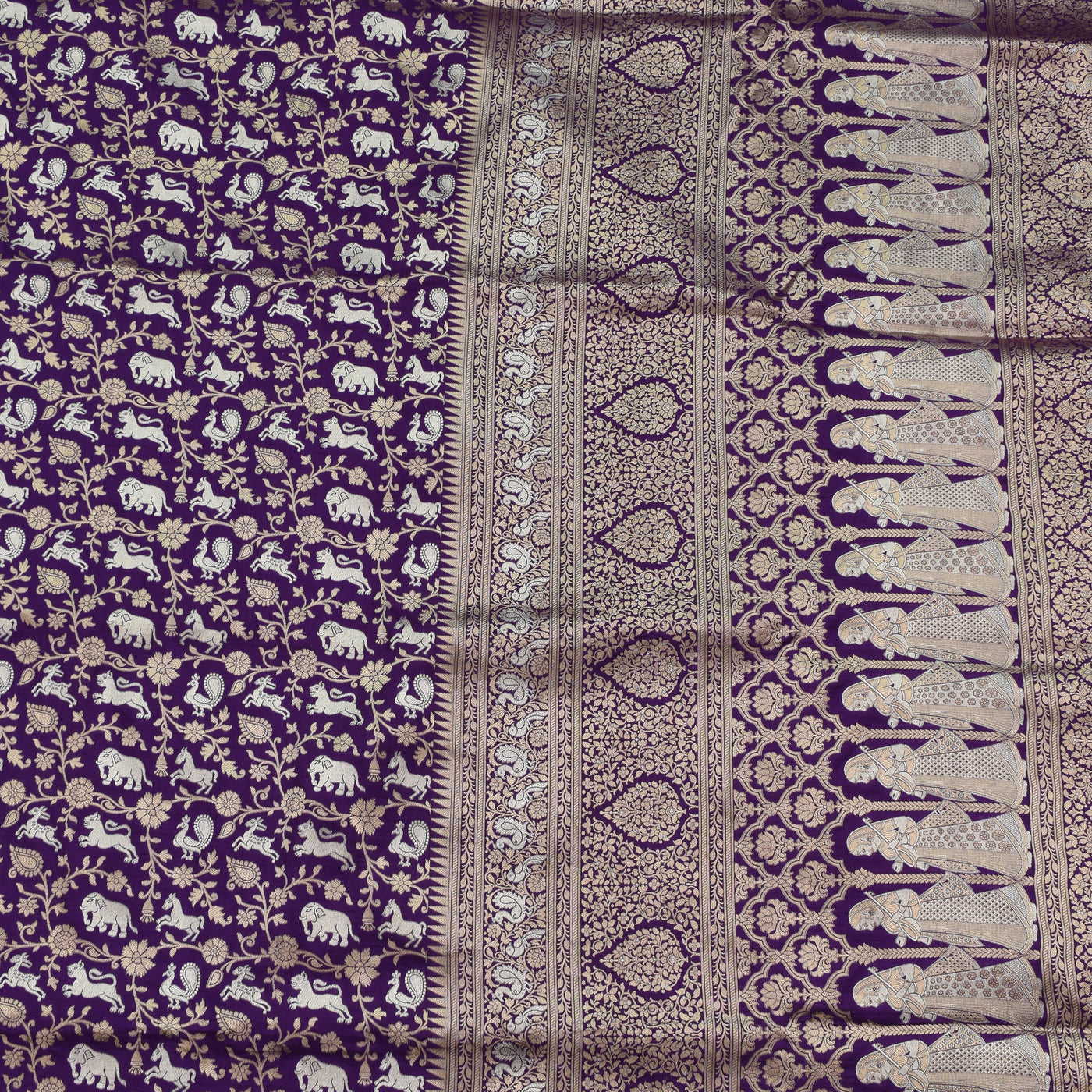 Meenakshi Blue Banarasi Silk Saree with Vanasingaram Design