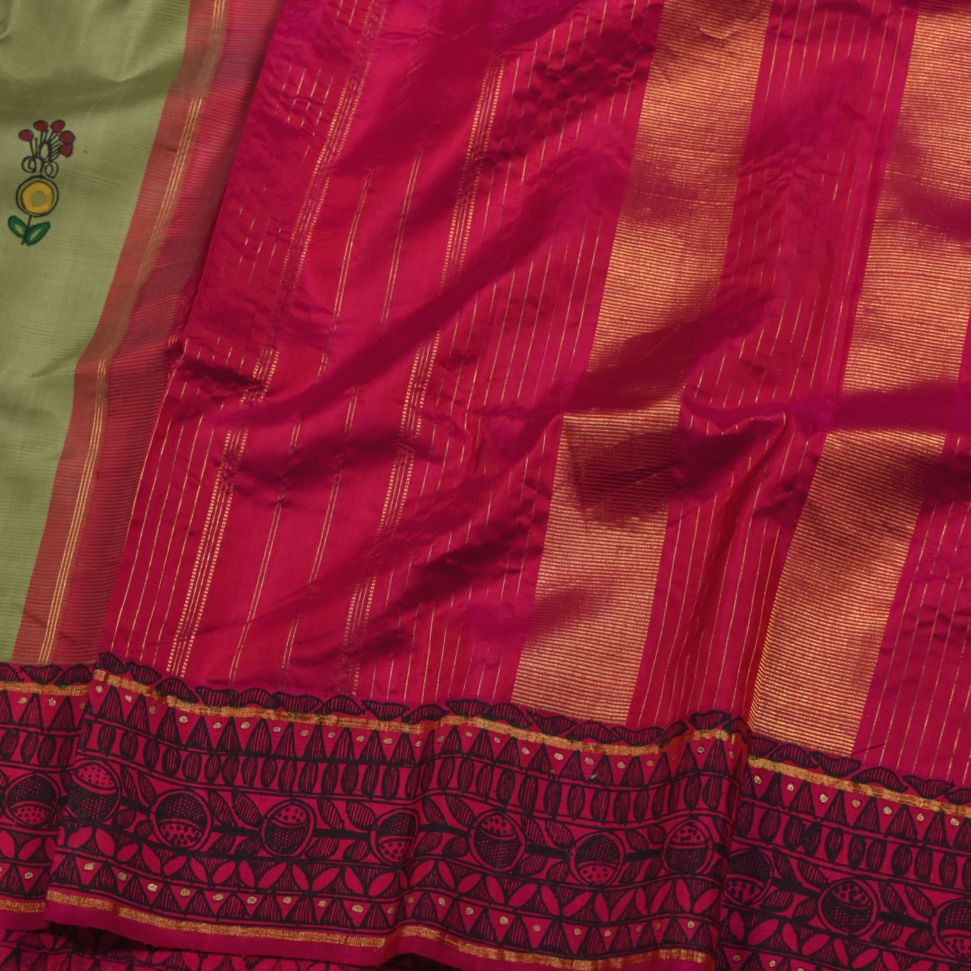 Elakkai Green Madhubani Kanchi Silk Saree