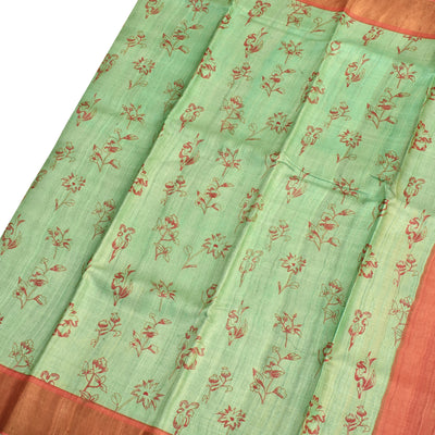 Apple Green Tussar Silk Saree with Flower Butta Design
