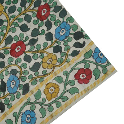 Ms Blue Pen Kalamkari Kanchi Silk Saree