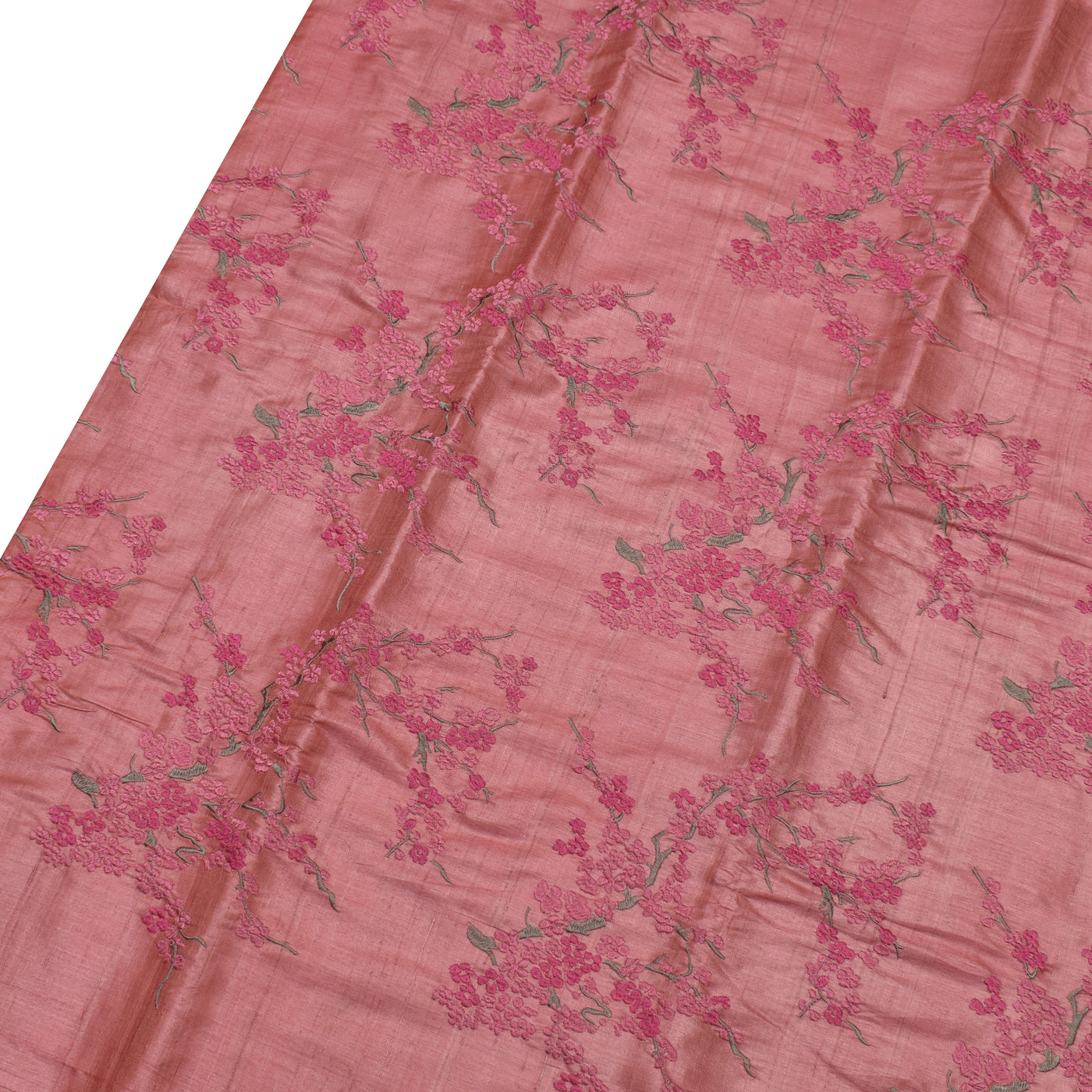 Pink Tussar Silk Saree with Floral Embroidery Design