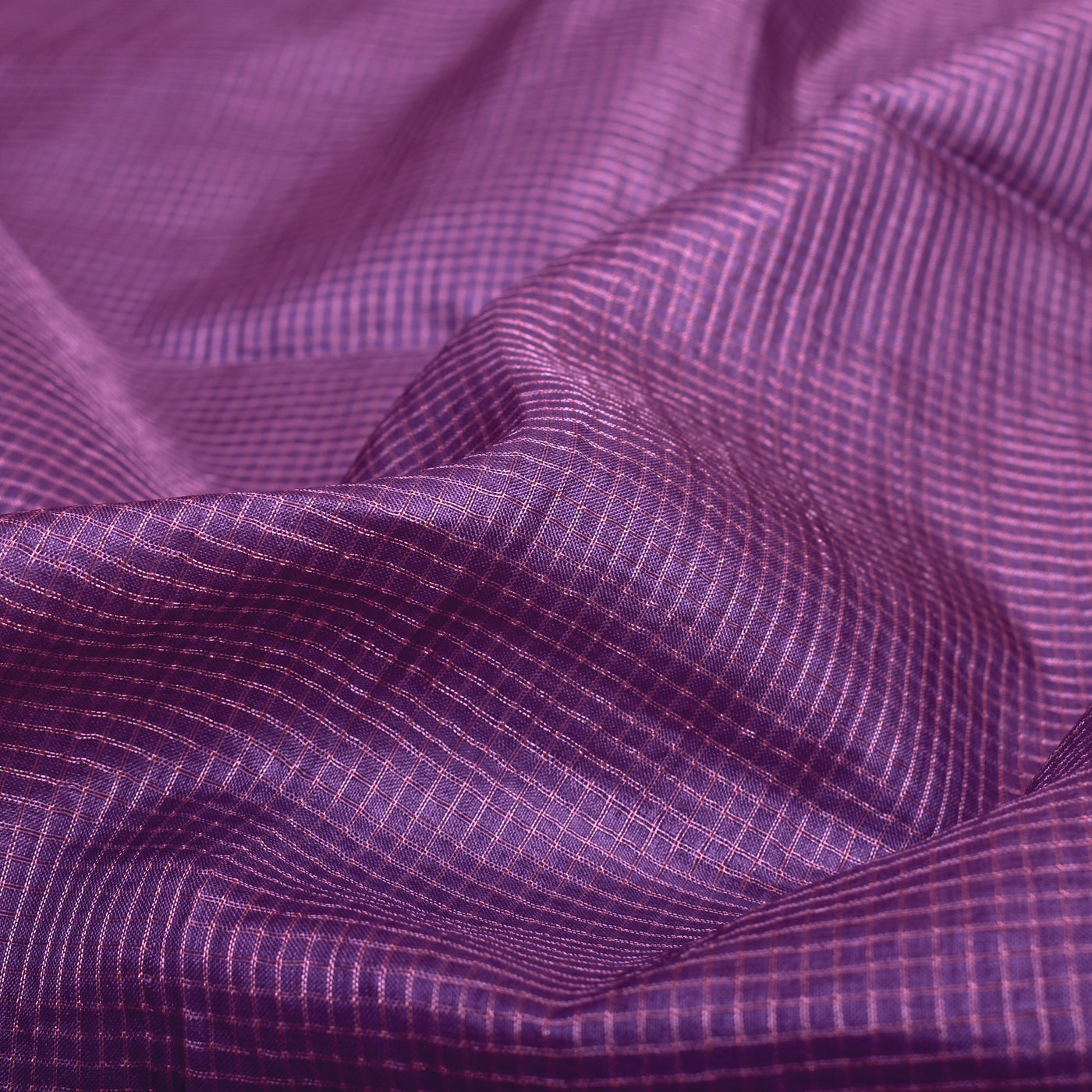 Purple Tussar Silk Fabric with Small Zari Checks Design