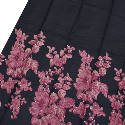 Black Tussar Silk Saree with Floral Kantha Work Design