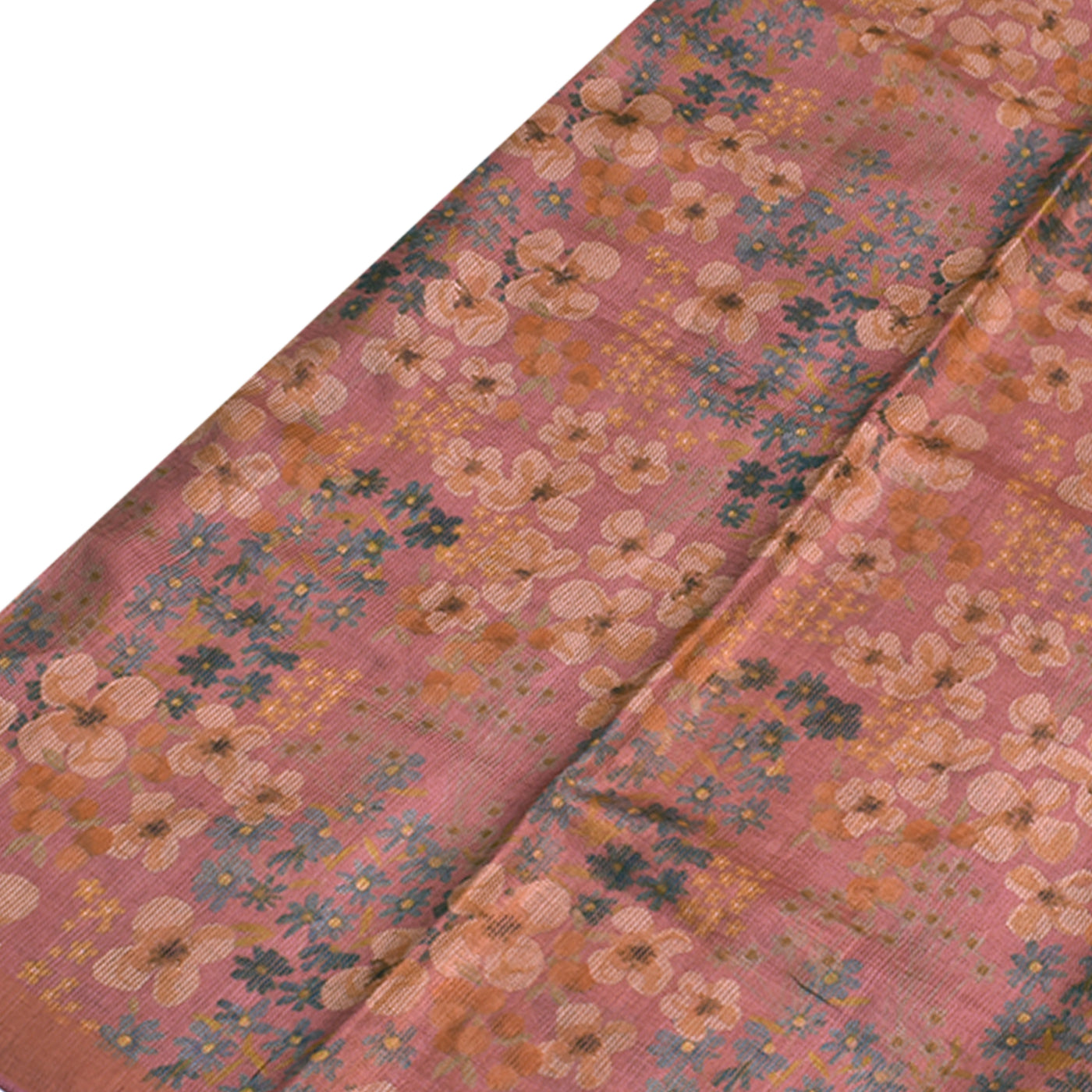 Onion Pink Tussar Silk Saree with Floral Print Zari Checks Design