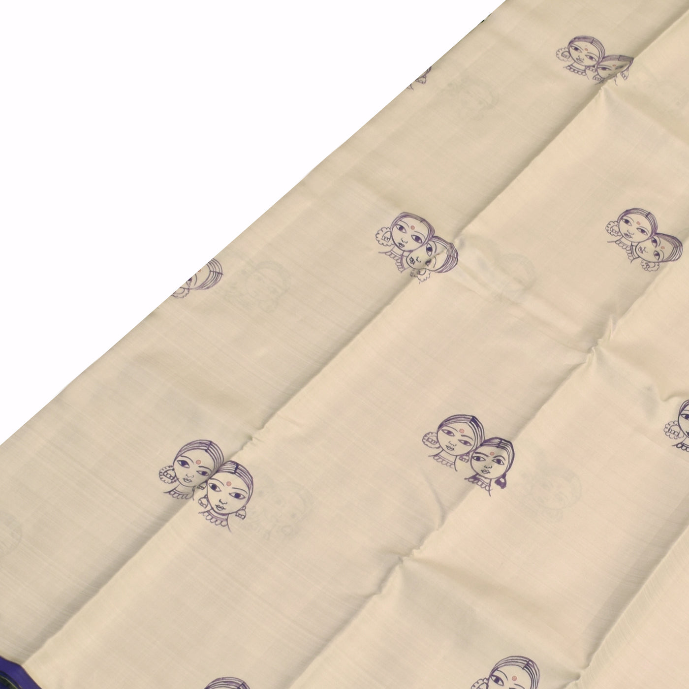 Off White Hand Painted Kanchi Silk Saree with Face Design