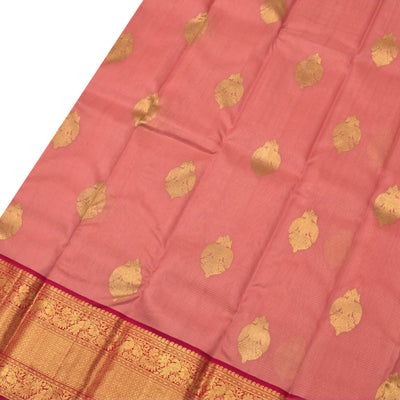Peach Pink Kanchi Organza Silk Saree with Iruthalai Patchi Design