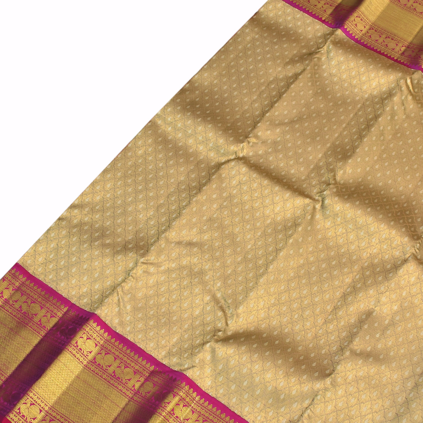 Golden Kanchipuram Silk Saree with Thilak Design