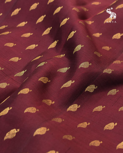 V Pakku Kanchi Silk Fabric with Leaf Zari Butta Design