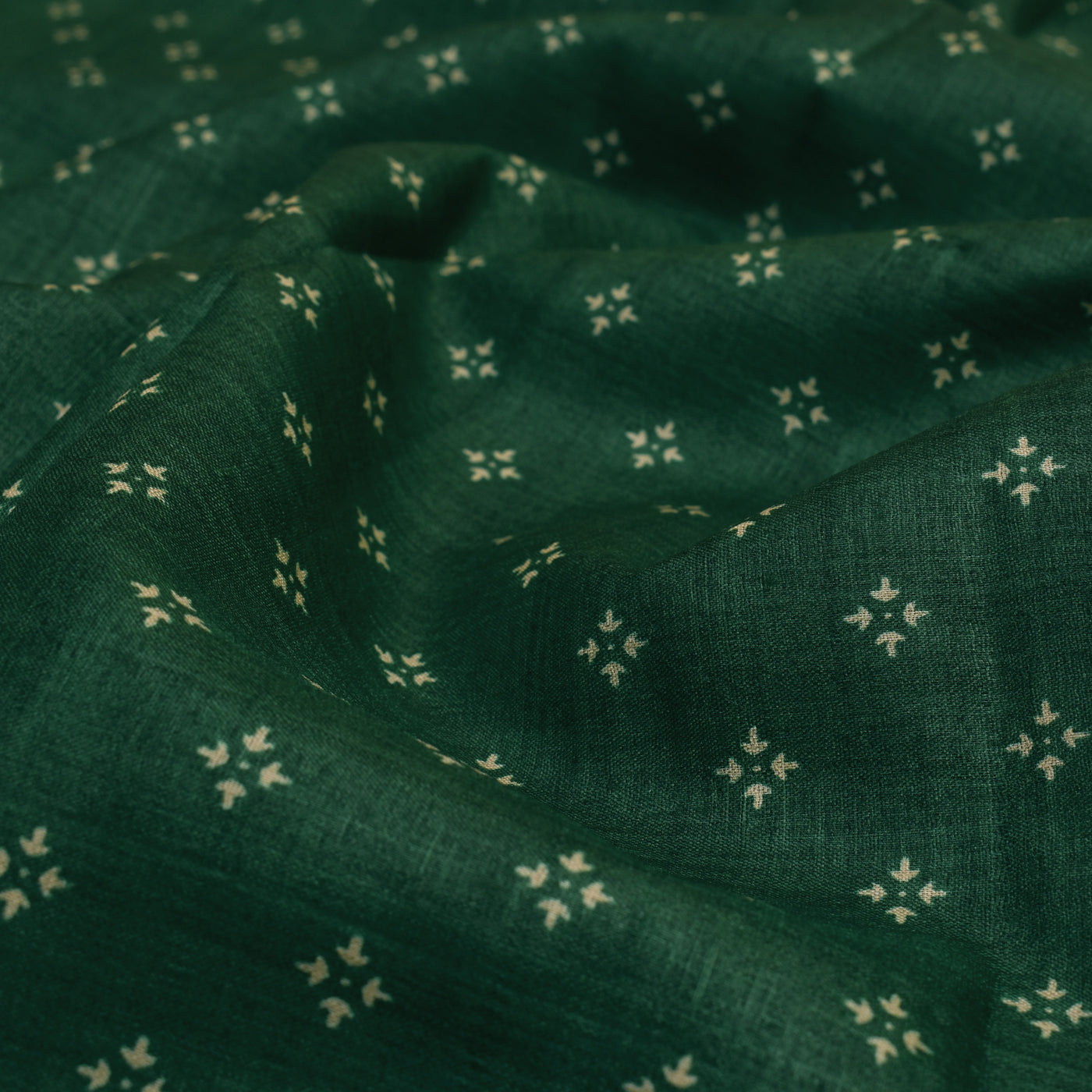 Bottle Green Tussar Silk Fabric with Printed Design