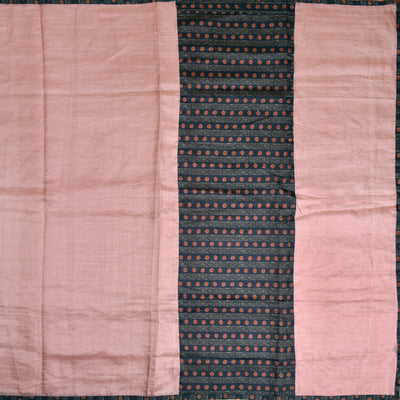 Onion Pink Zari Checks Tussar Silk Saree with Grey Tussar Printed Pallu