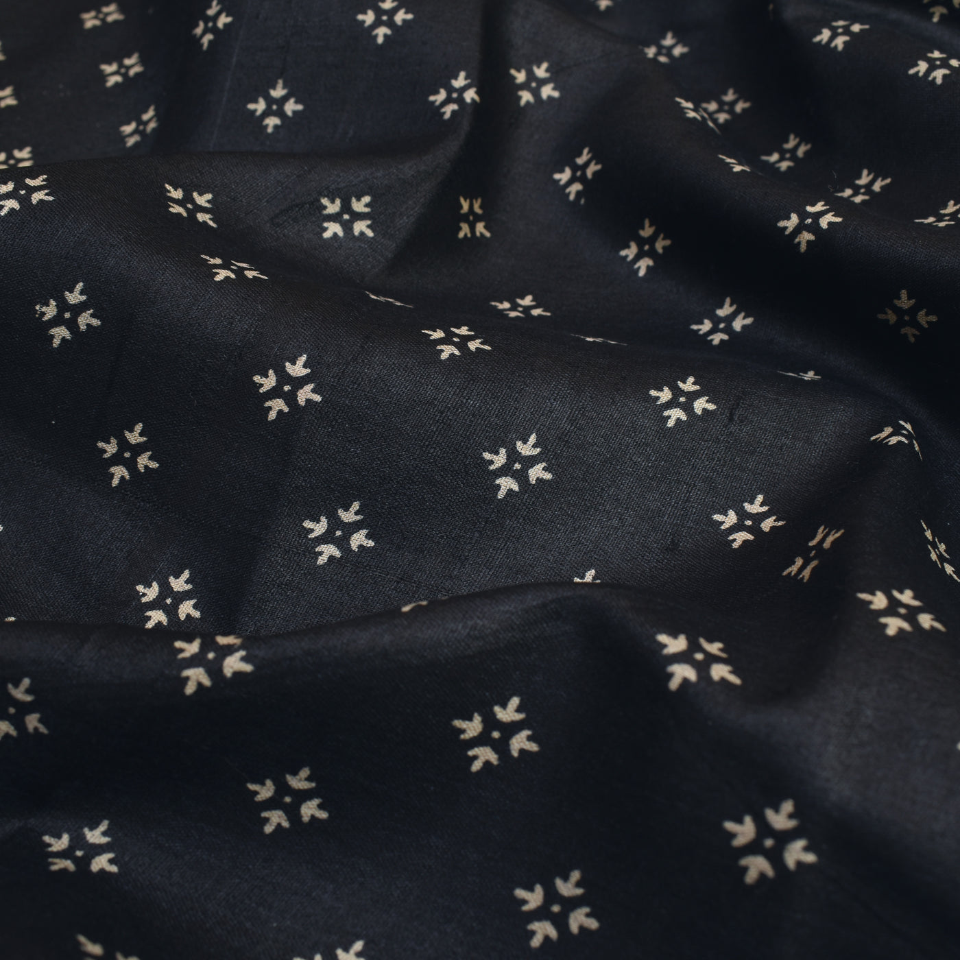 Black Tussar Silk Fabric with Printed Design