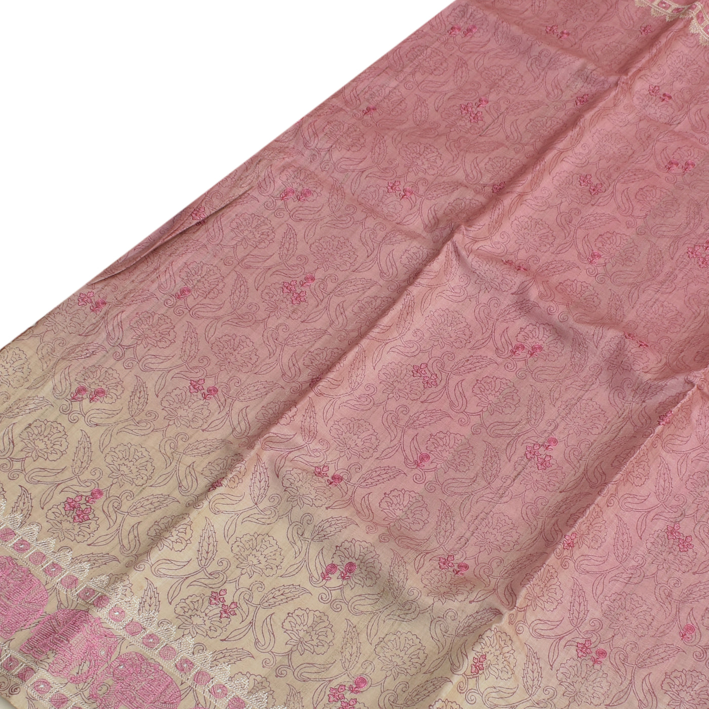 Lotus Pink Tussar Silk Saree with Floral Embroidery Design