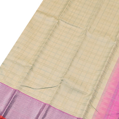 Off White Kanchipuram Silk Saree with Zari Kattam Design