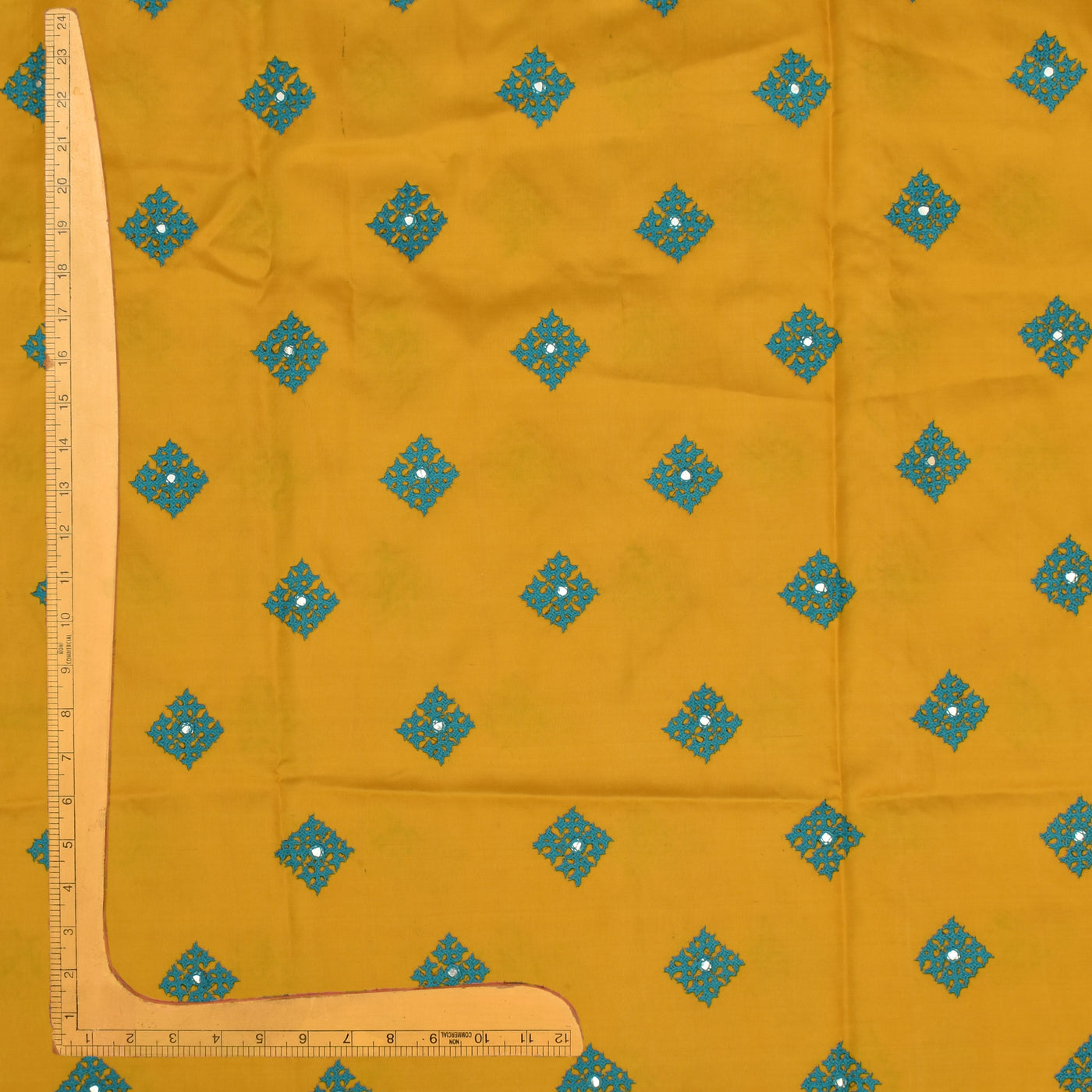 Oil Mustard Kanchi Silk Kutch Embroidery Fabric