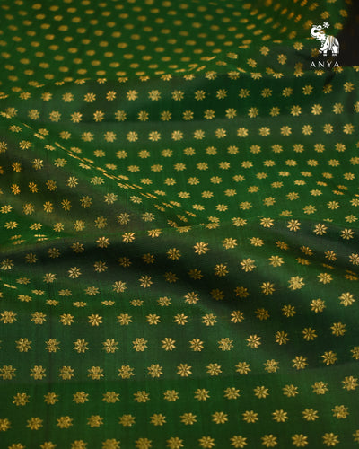 Bottle Green Kanchi Silk Fabric with Star Zari Butta Design