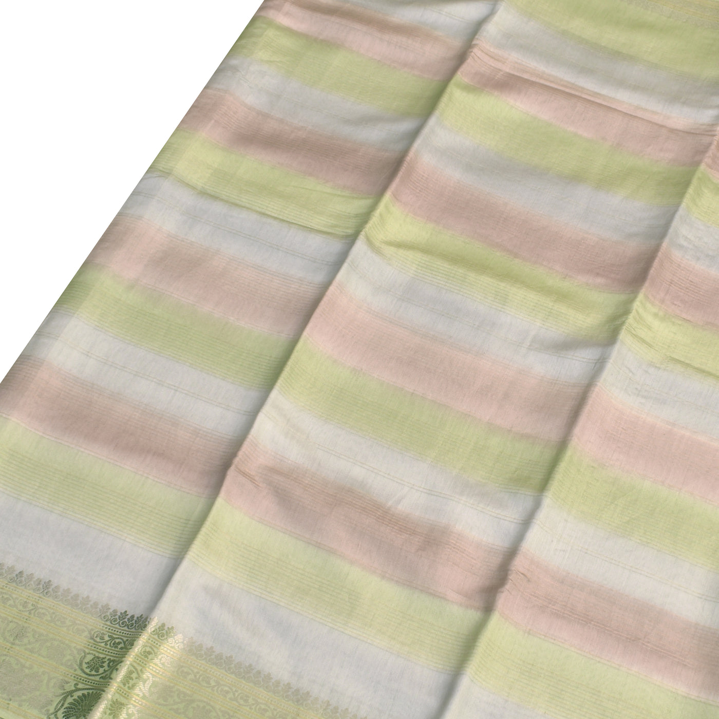 Apple Green Chanderi Silk Saree with Zari Stripes Design