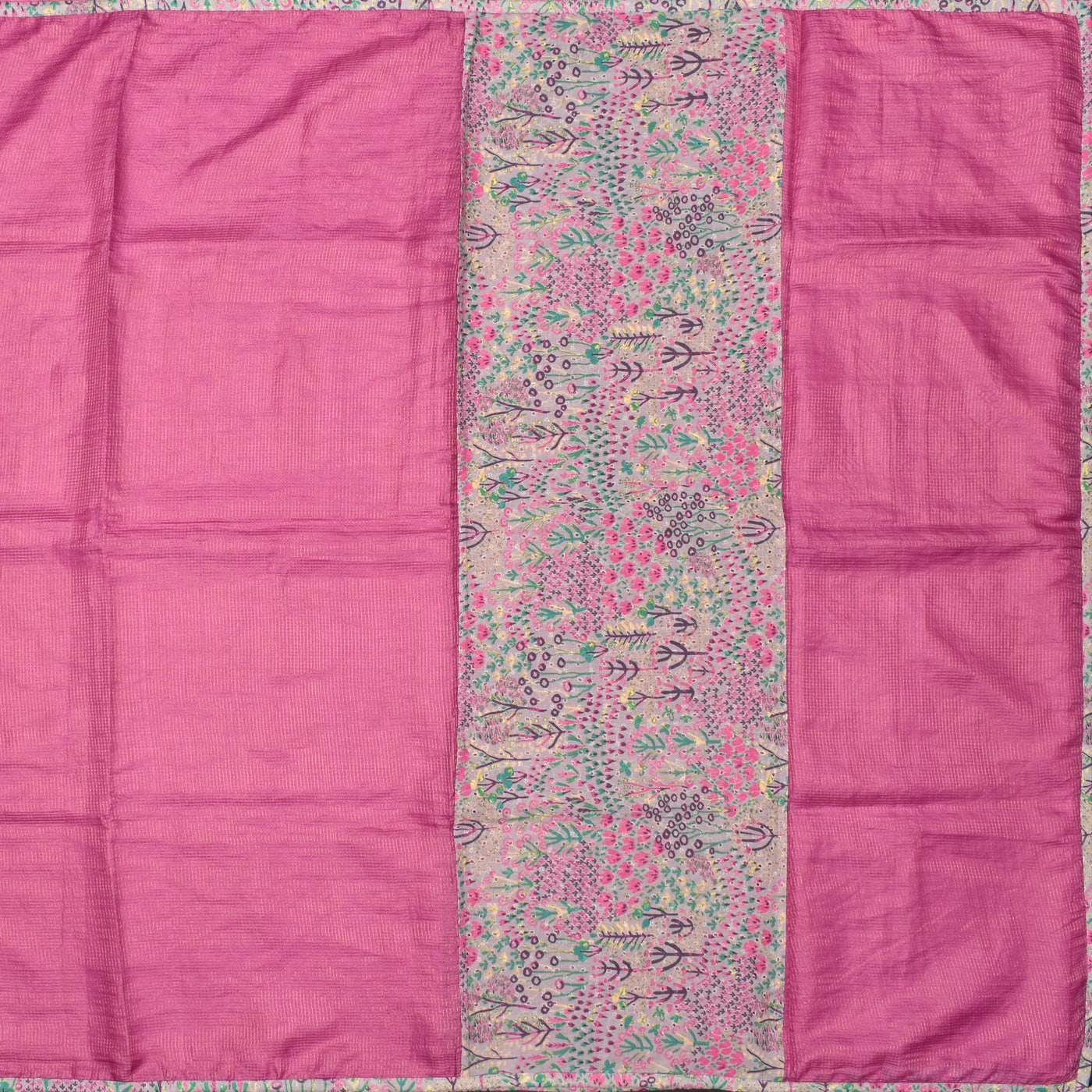 Lotus Pink Small Zari Checks Tussar Silk Saree with Pink and Grey Hakoba Cotton Pallu
