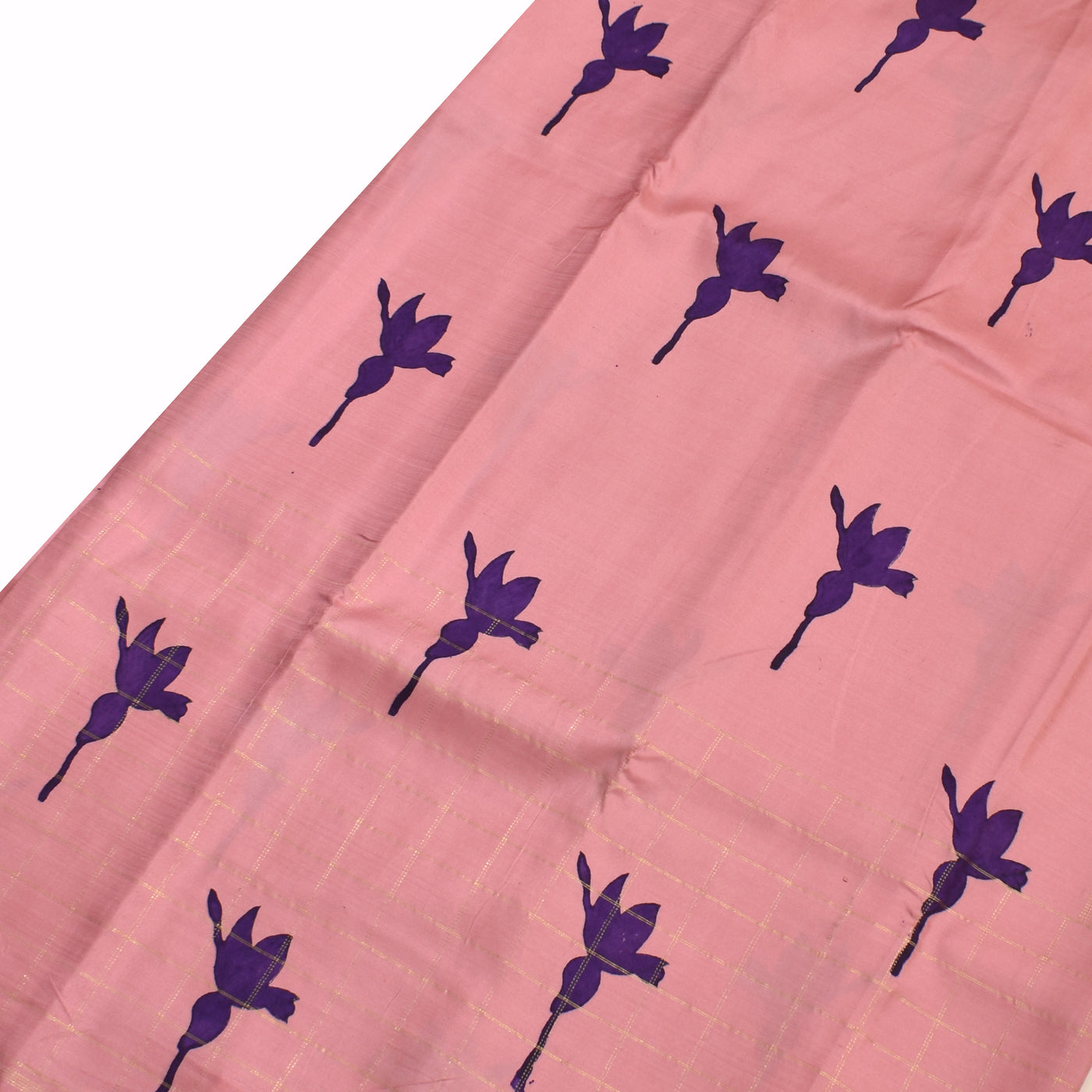 Onion Pink Printed Kanchi Silk Saree with Zari Kattam and Floral Printed Design