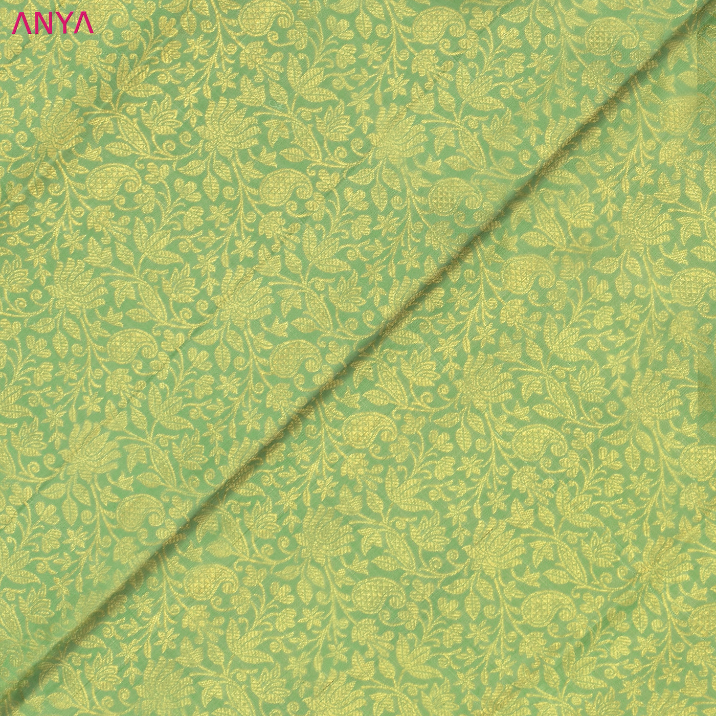 Apple Green Kanchi Silk Fabric with Zari Creeper Design