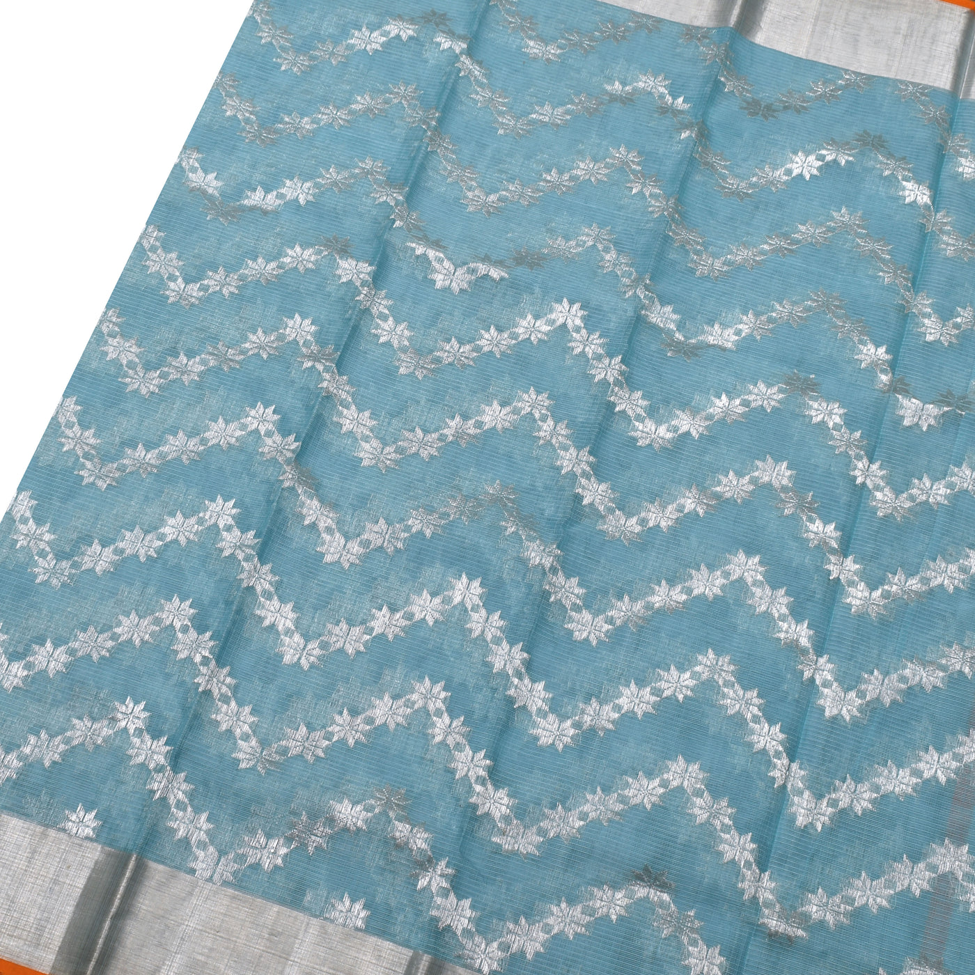 Blue Zari Kota Saree with Zari Zig Zag Design