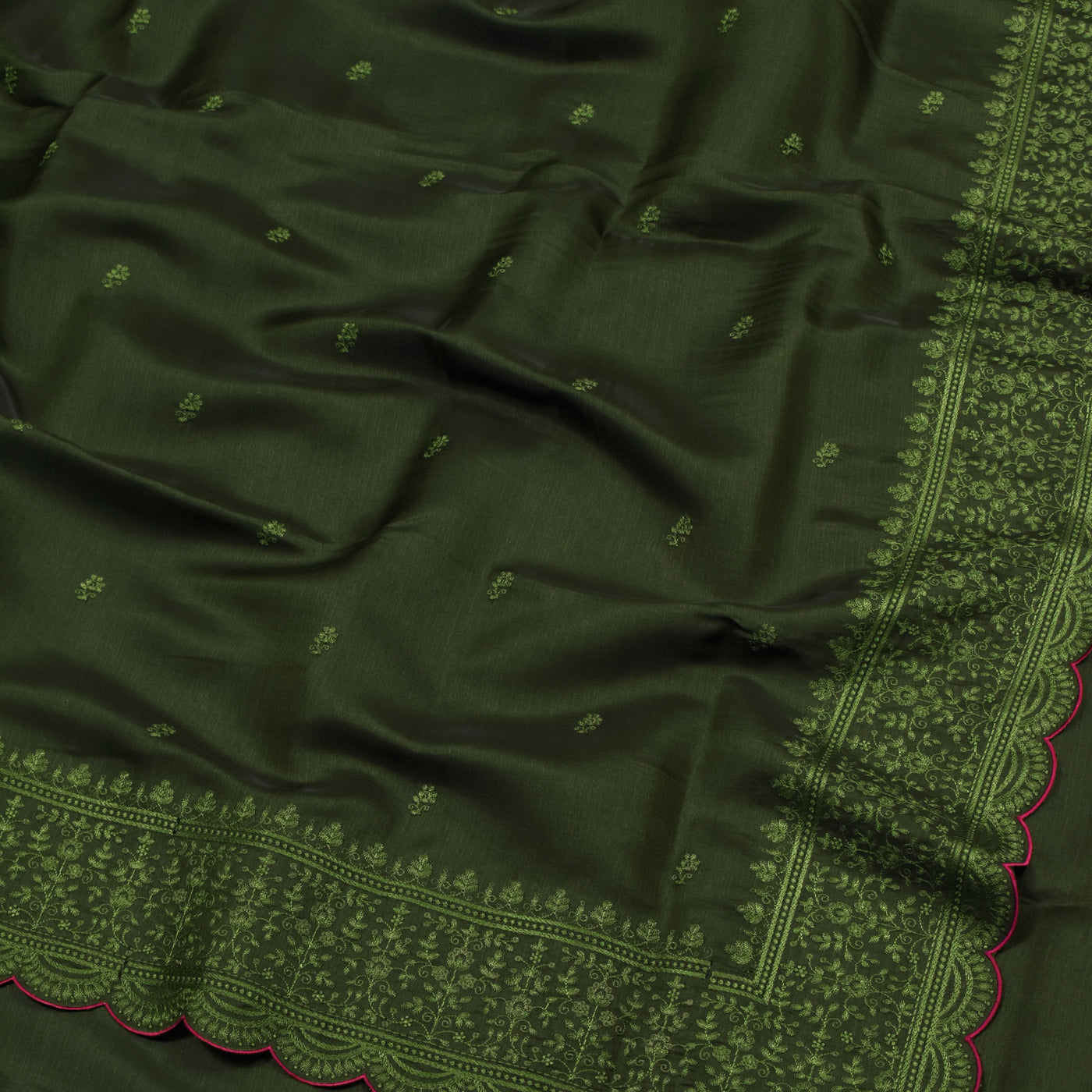 Chutney Green Fancy Saree with Small Floral Embroidery Design