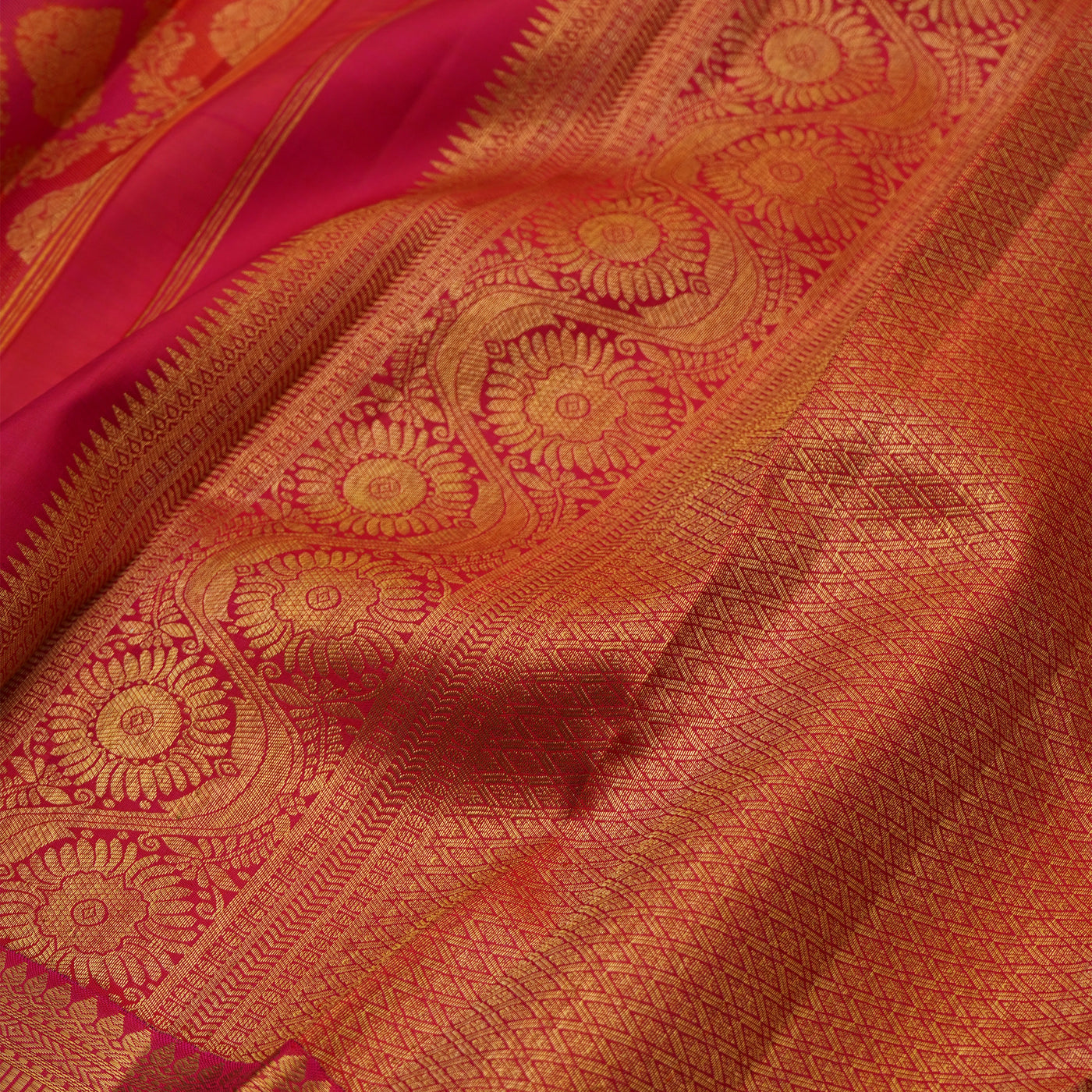 Peach Pink Kanchi Silk Saree with Creeper Zari Design