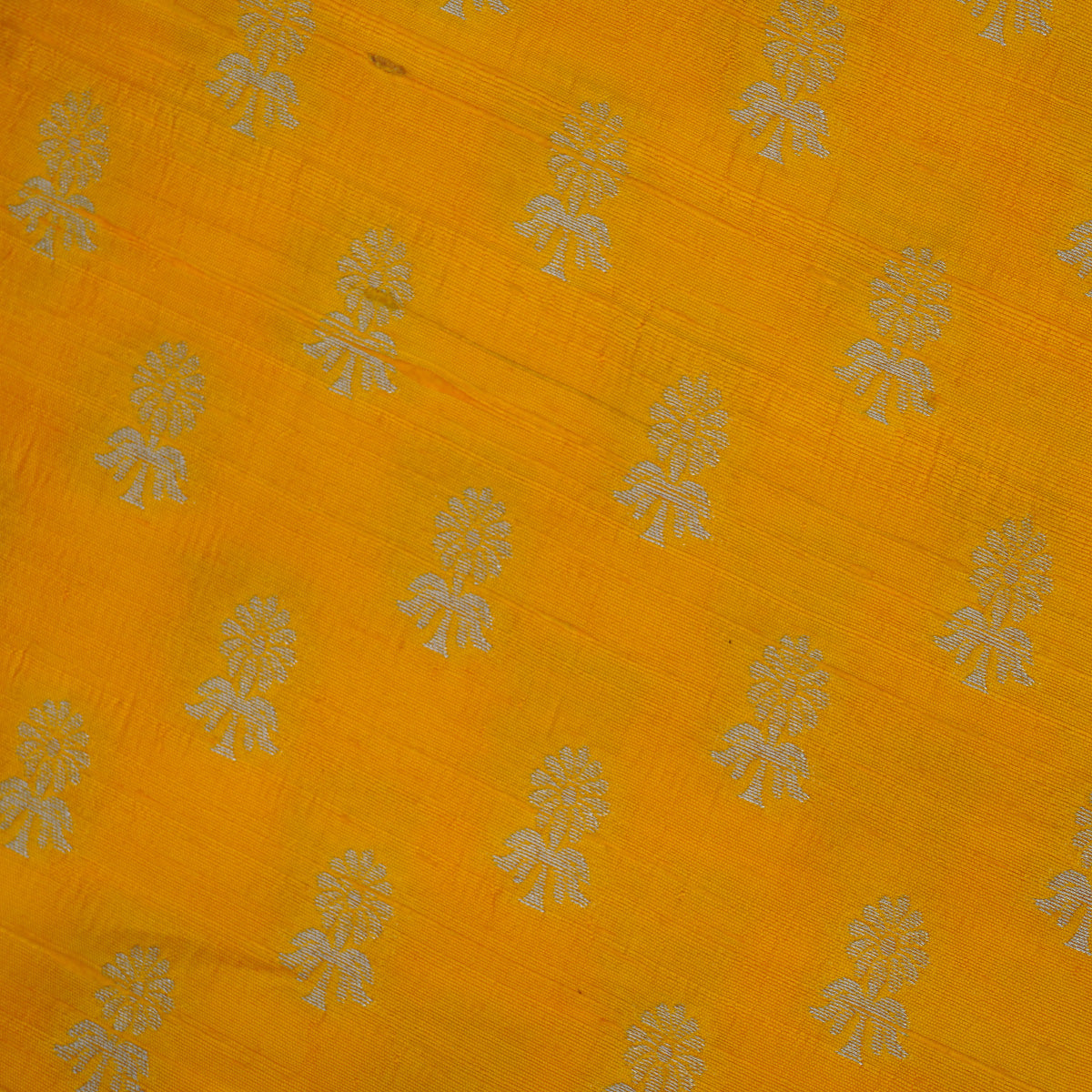 Yellow Tussar Raw Silk Fabric with Medium Zari Butta Design