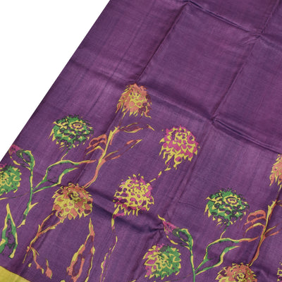 Violet Tussar Silk Saree with Floral Print Design