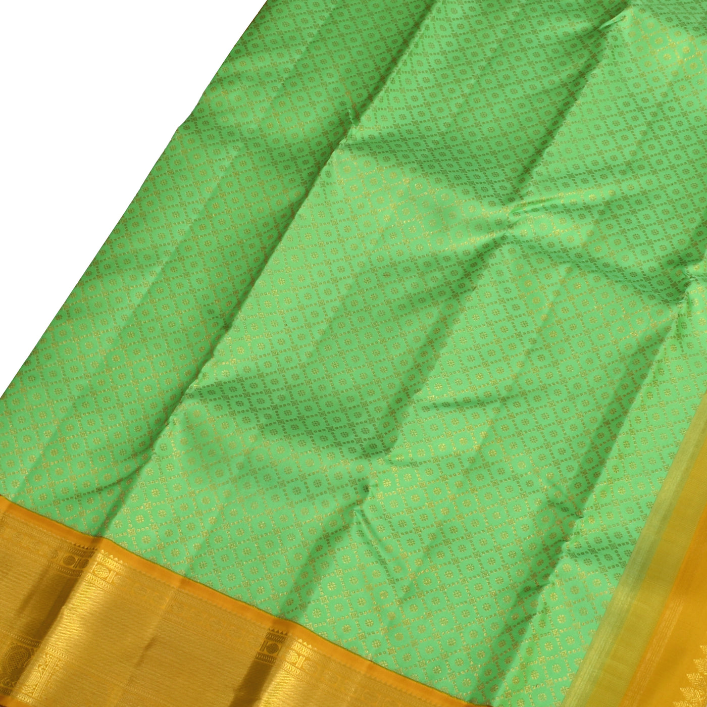 Fluorescent Green  Kanchipuram Silk Saree with Diamond Design