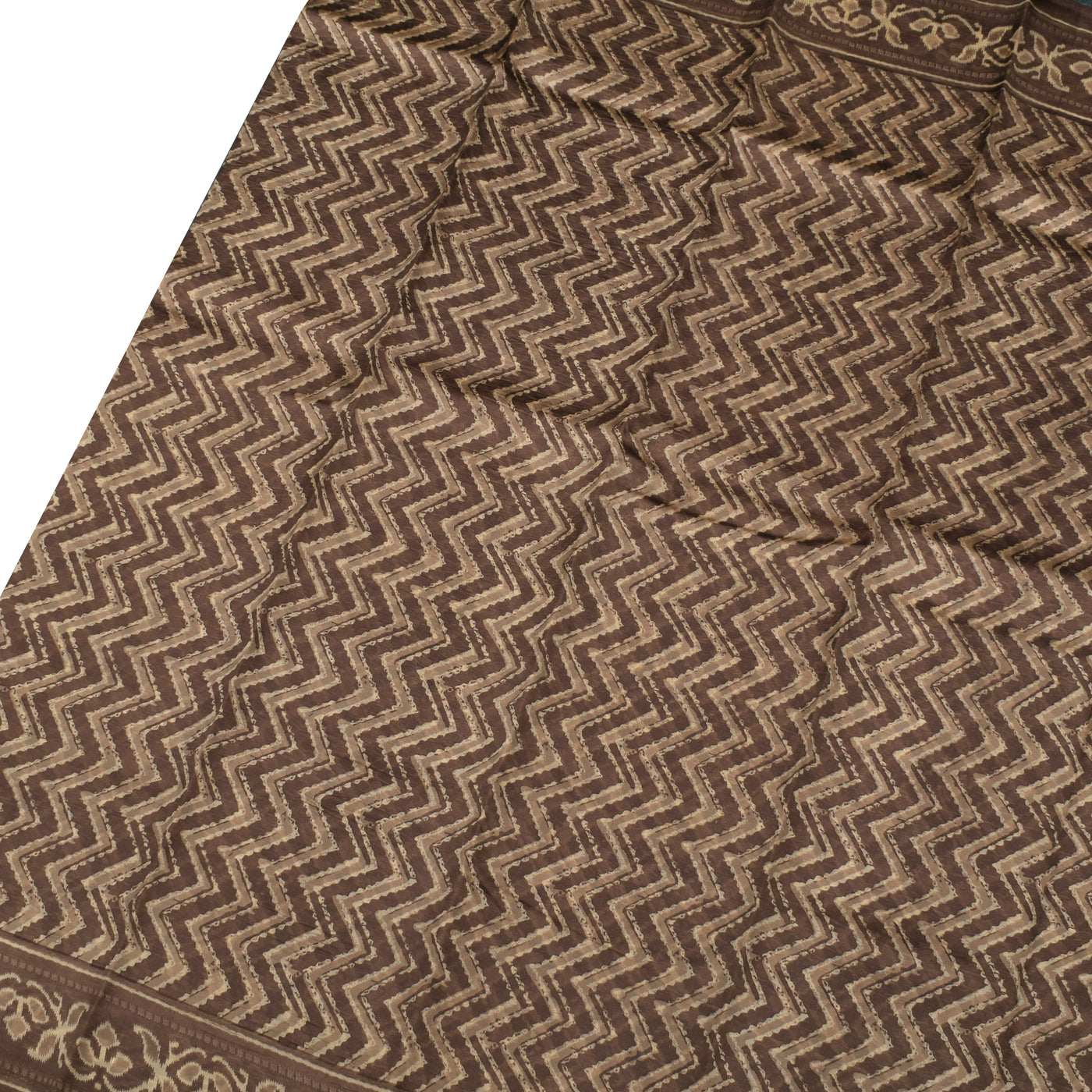 Brown Tussar Silk Saree with Zig Zag Printed Design