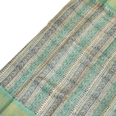 Apple Green Tussar Silk Saree with Stripes Design