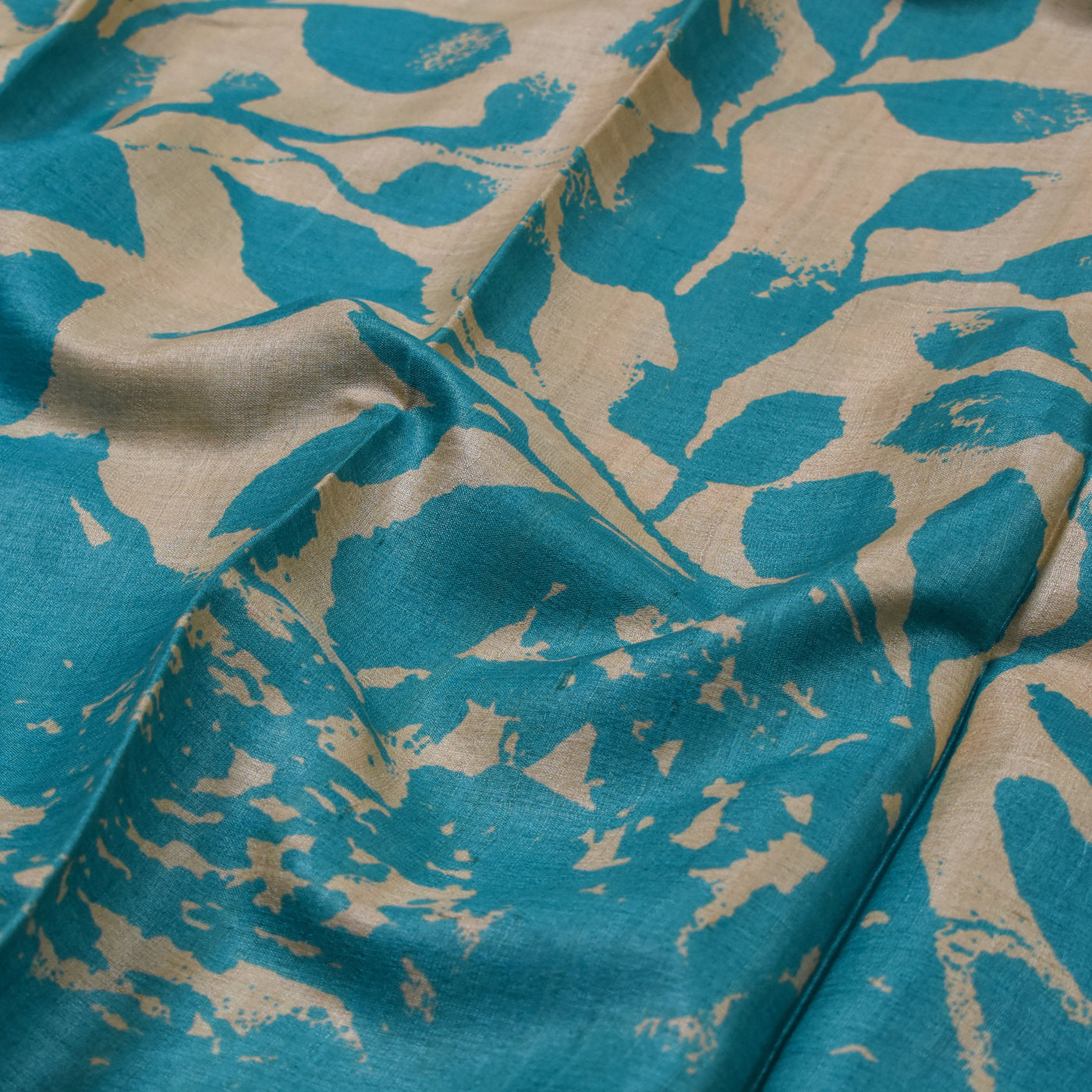 Off White and Blue Tussar Silk Saree with Floral Design