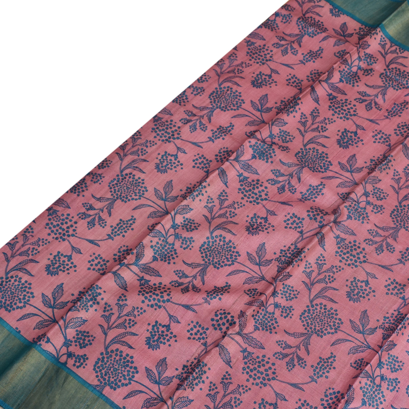 Baby Pink Tussar Silk Saree with Floral Printed Design