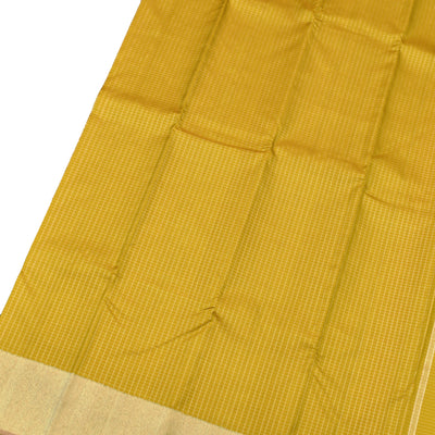 Golden Yellow Kanchipuram Silk Saree with Small Checks Design