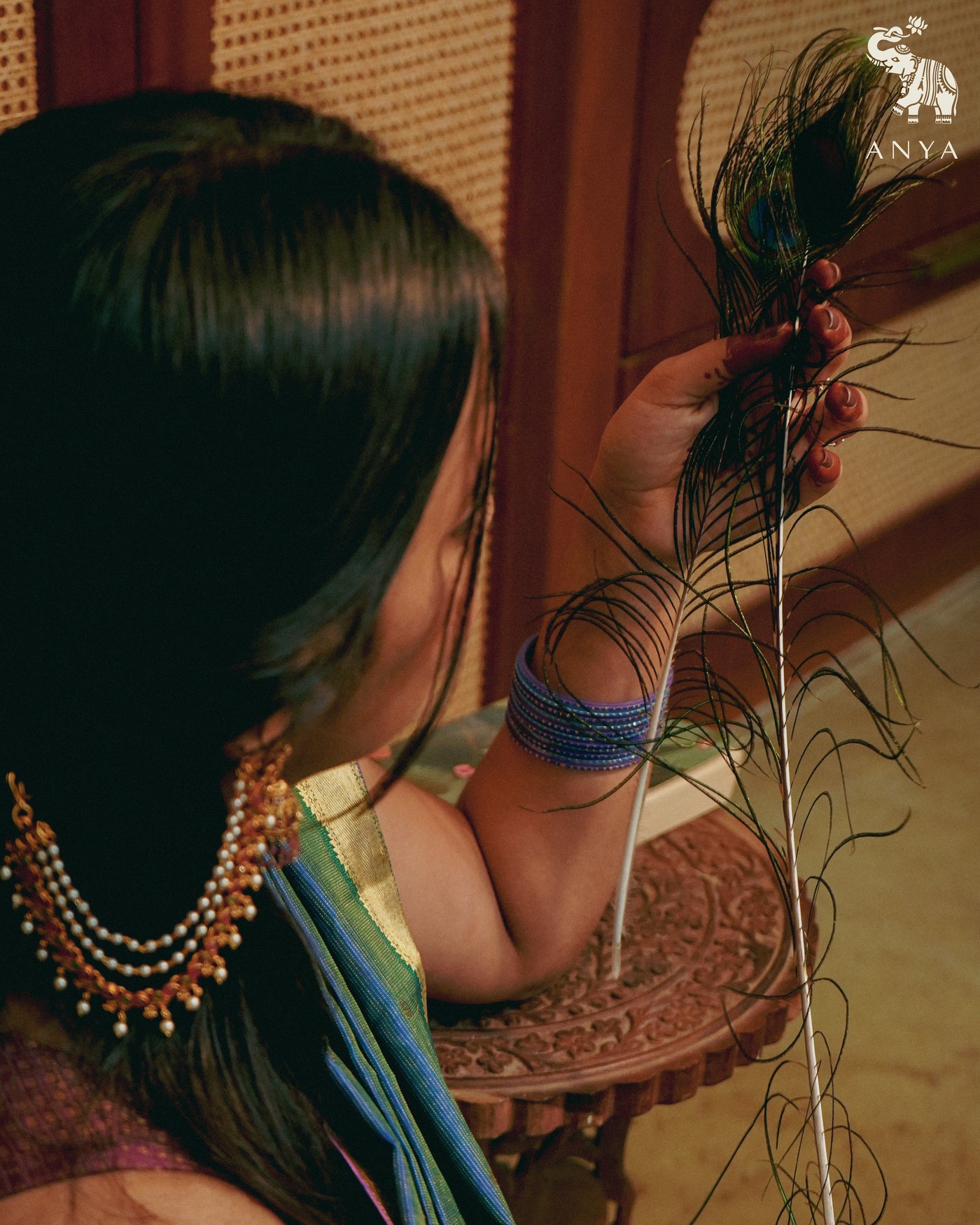 Ink Blue Kanchi Silk Saree with Vairaoosi Lines Butta Design