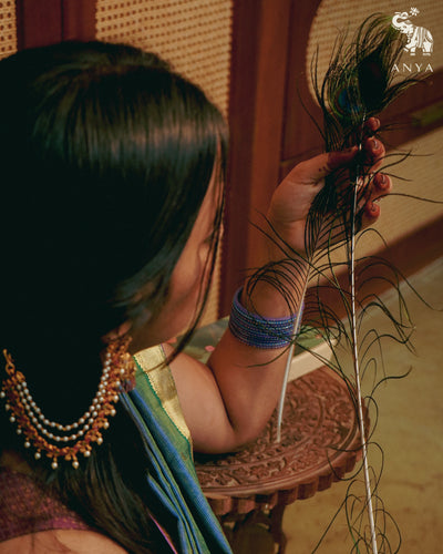 Ink Blue Kanchi Silk Saree with Vairaoosi Lines Butta Design