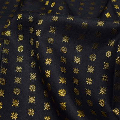 Black Kanchi Silk Fabric with Small Zari Butta Design