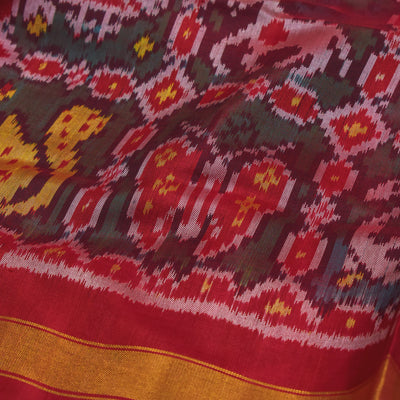 Green and Red Dual Tone Patan Patola Silk Fabric