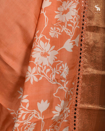 Orange Floral Printed Kanchi Silk Saree with Cut Work Design
