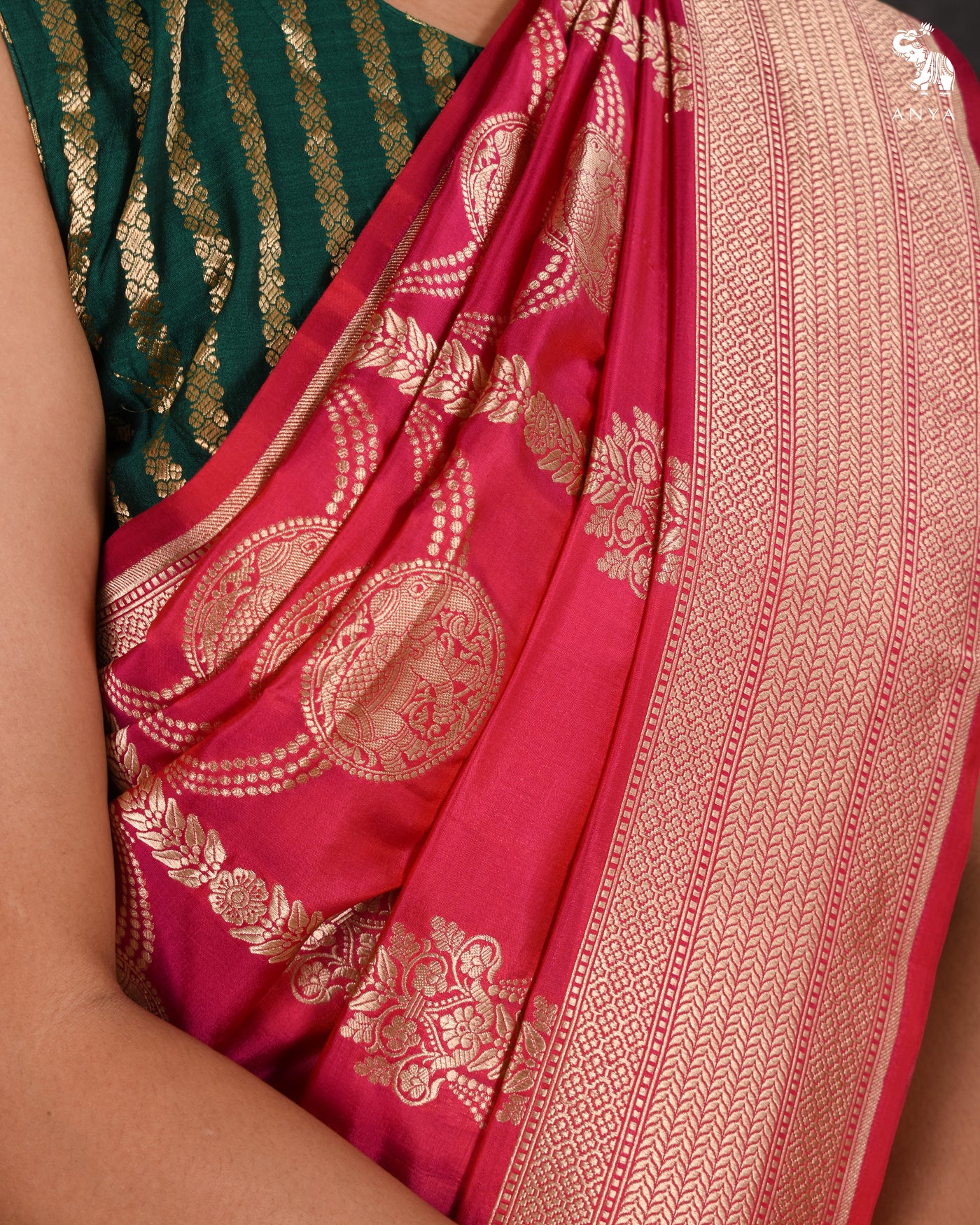 Rani Pink Banarasi Silk Saree with Creeper Design