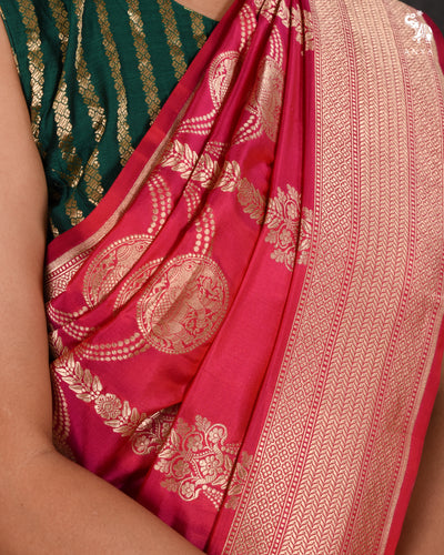 Rani Pink Banarasi Silk Saree with Creeper Design