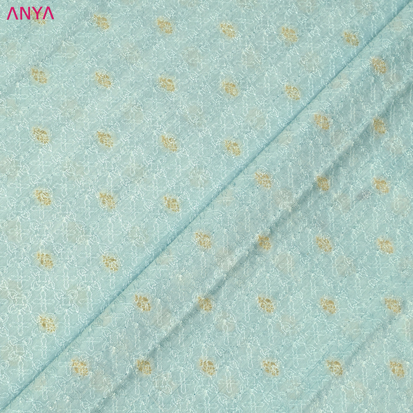 Baby Blue Banarasi Silk Fabric with Thread Zari Butta Design