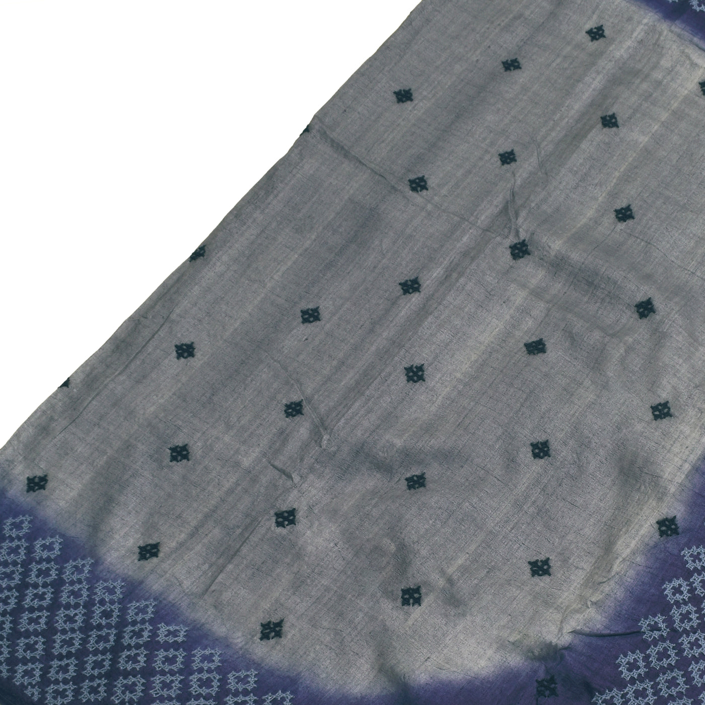 Grey Tussar Silk Saree with Kutch Work Design