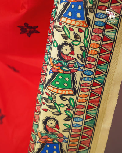Red Madhubani Kanchi Silk Saree