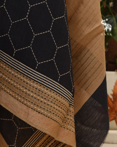 Black Chanderi Saree with Hexogan Print Design