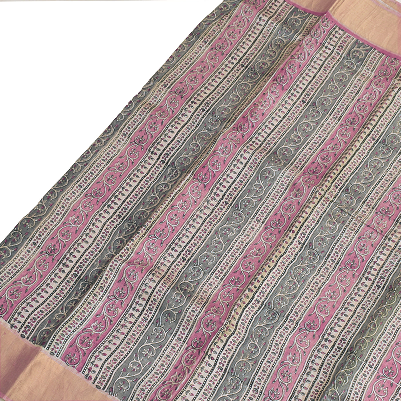 Onion Pink Tussar Silk Saree with Stripes Design