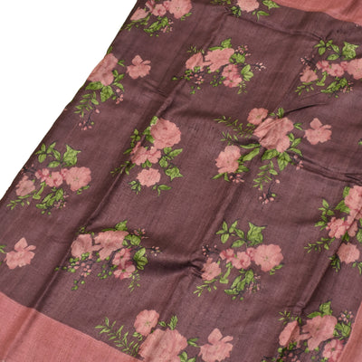 V Pakku Tussar Silk Saree with Floral Printed Design